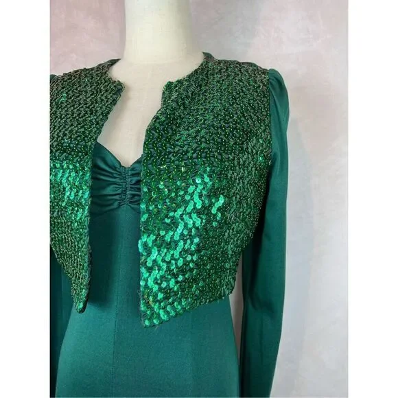 Vintage 1960s 1970s Sax Fifth Evening Gown Dress Emerald Green - Picture 13 of 14